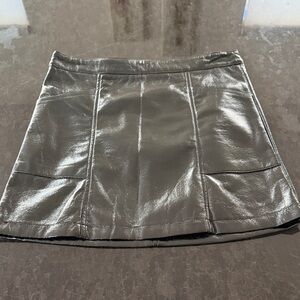 Black shiny leather skirt